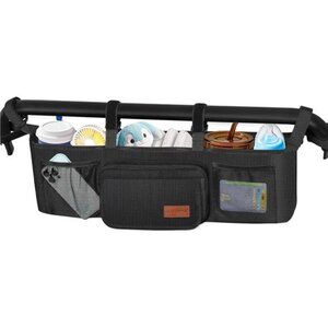 Double Stroller Organizer Bag with Cup Holders Parent Console Baby Jogging Caddy